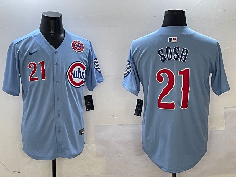 Men Chicago Cubs #21 Sosa Light Blue Throwback Fashion 2025 Nike MLB Jersey style 5